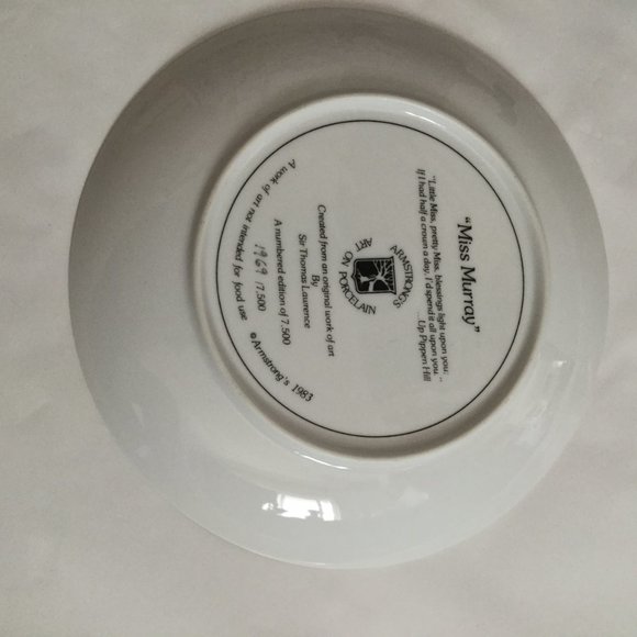 Miss Murray ltd 7500 Sir Thomas Lawrence 1983 Amstrong's art on porcelain plate - Picture 4 of 5
